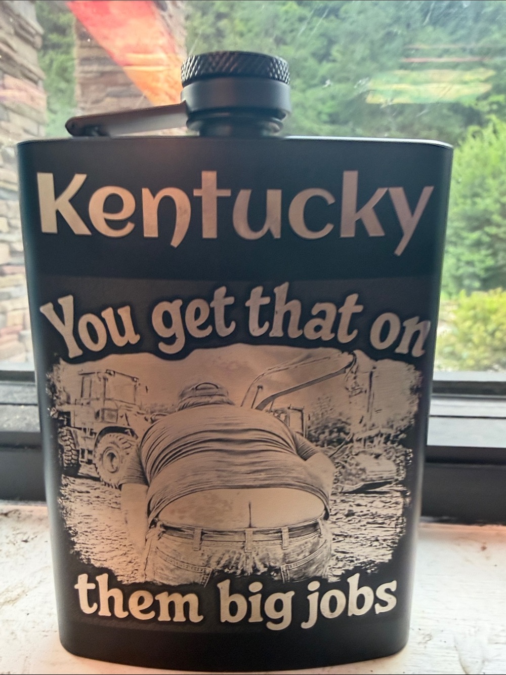Black Stainless Steel Hip Flask - 'You Get That On Them Big Jobs'